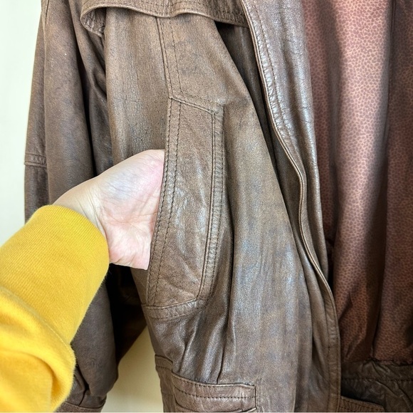 Vintage 100% Leather Open front Global Identity Brown Jacket size Large - Picture 6 of 9